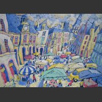 March de Sarlat- acrylique sur toile-50x70cm