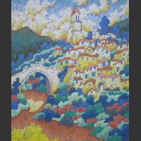 Olargues-acrylique sur toile-70x50cm