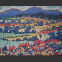 Champs aux pieds du Canigou-acrylique sur carton 3mm-40x50cm