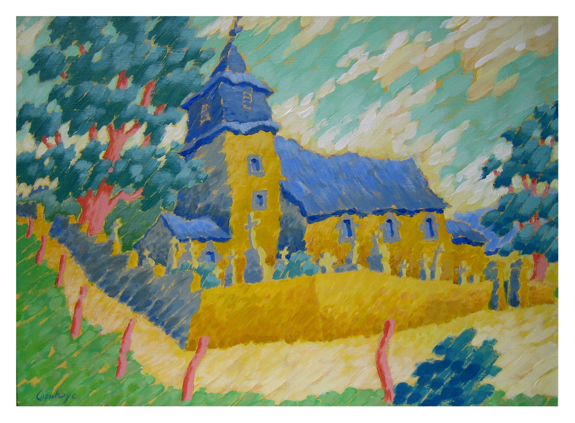 Eglise de Rahier (Ardennes)-acrylique sur carton 3mm-42x58cm