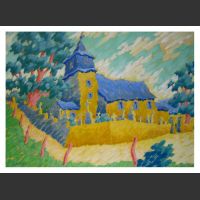 Eglise de Rahier (Ardennes)-acrylique sur carton 3mm-42x58cm