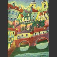 Semur-en-Auxois-acrylique sur toile- 50x70cm